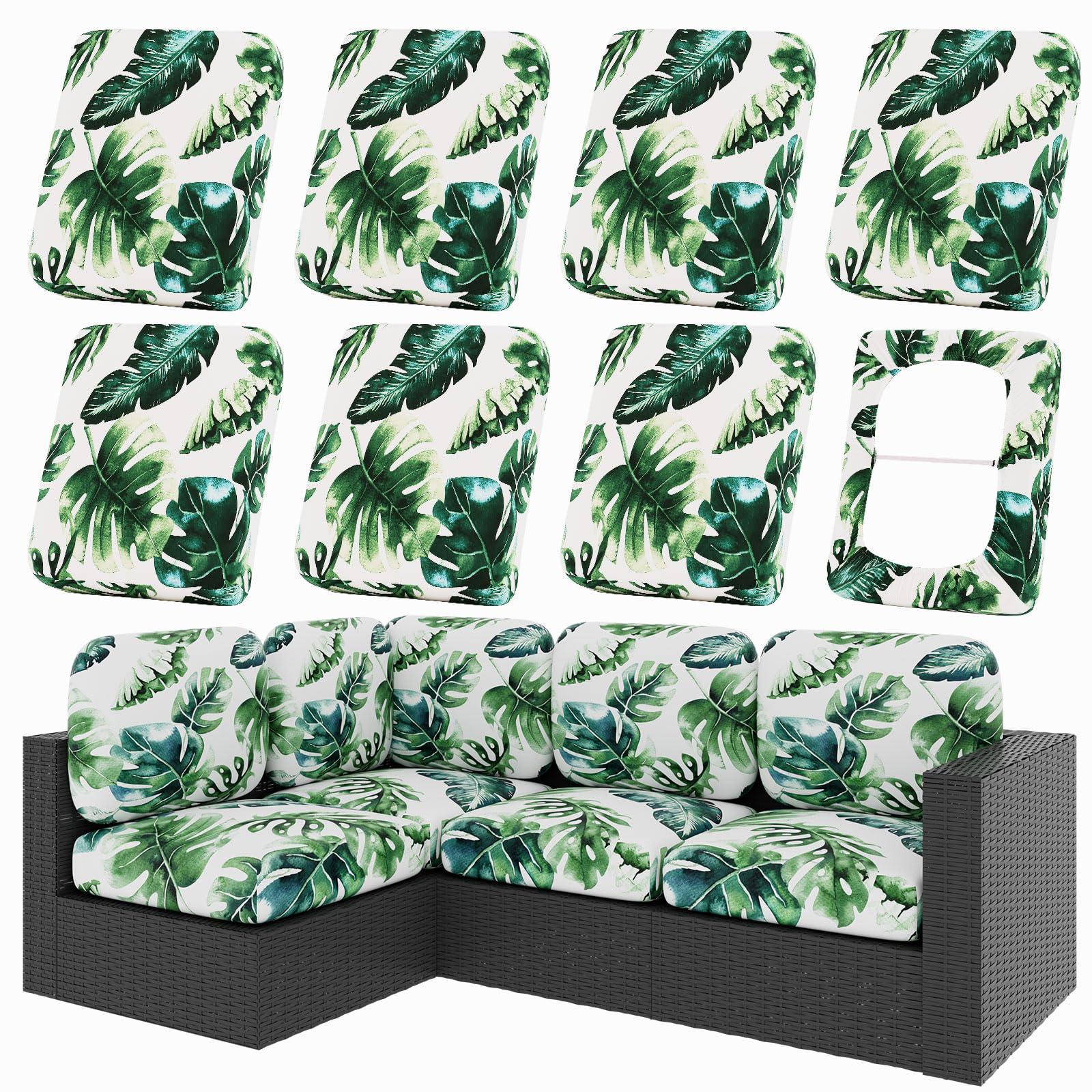 hyha 8Pcs Patio Cushion Covers, Stretch Outdoor Couch Cushion Covers