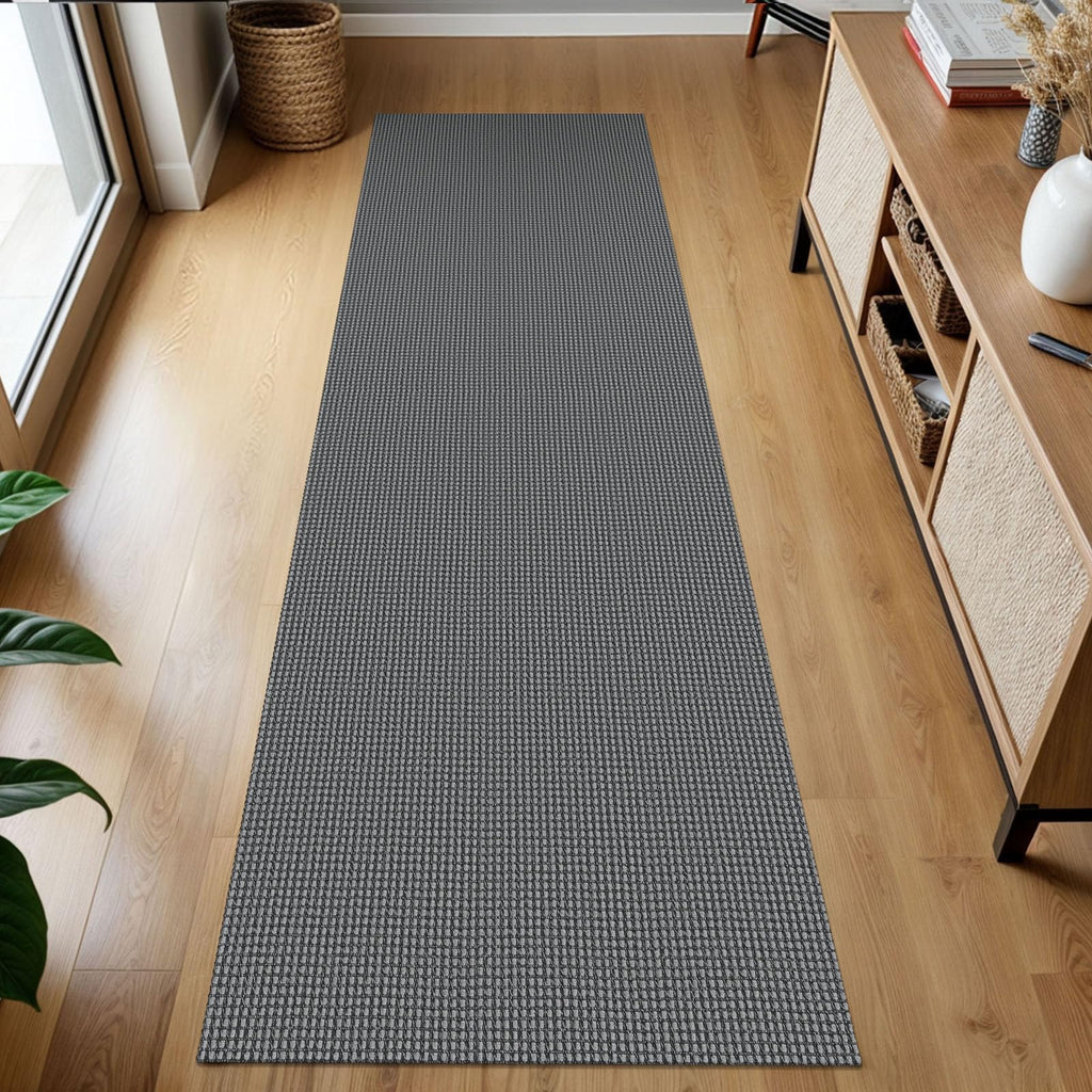 KOZYFLY Long Runners for Hallways 3x12 ft Washable Kitchen Runner Non Slip Rubber Backed Hallway Rugs Cotton Entryway Runner Rug Floor Carpet for Indoor Hall, Backdoor, Kitchen, Grey/Dark Grey