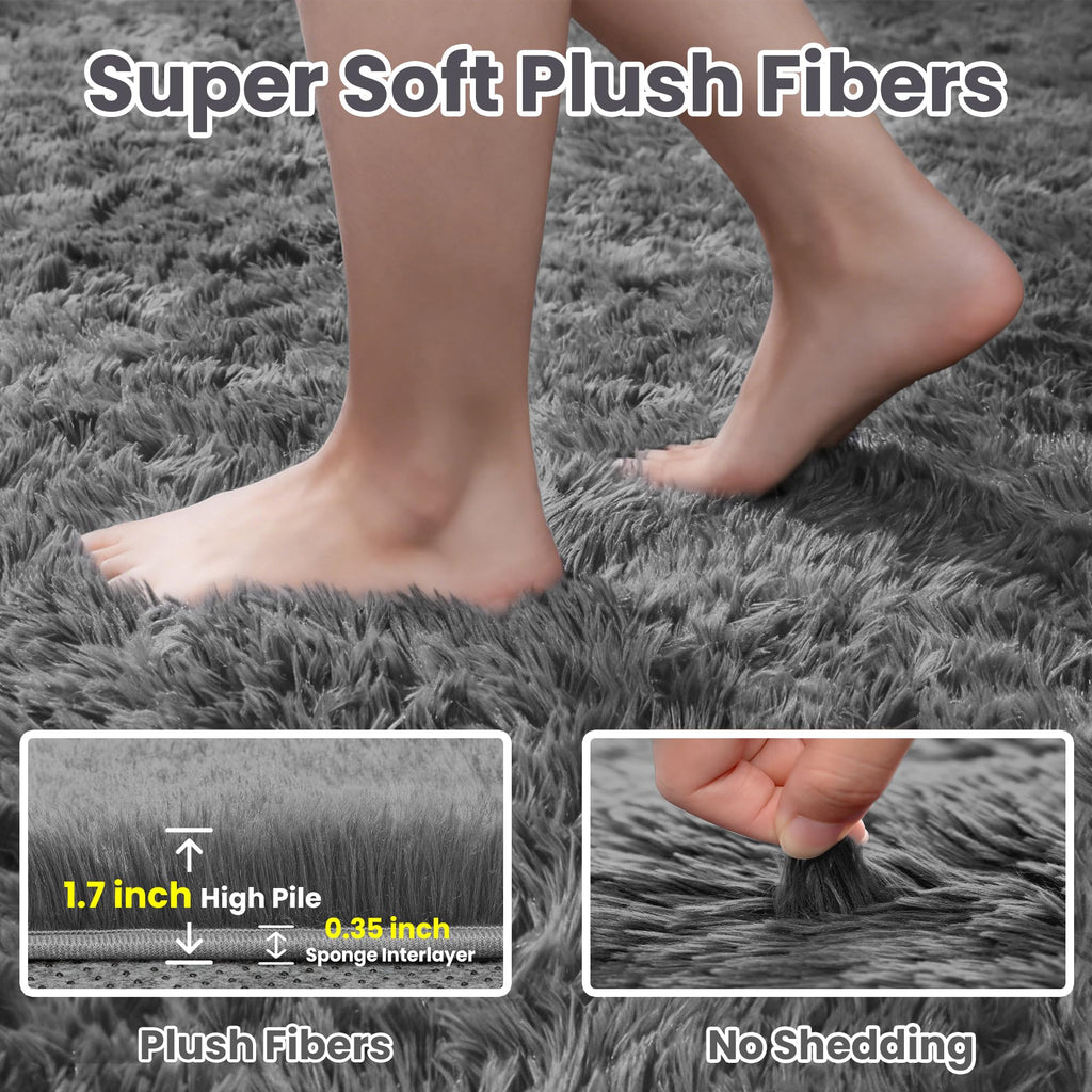 8x10 Fluffy Shag Area Rugs for Living Room Bedroom: Soft Carpet Light Gray