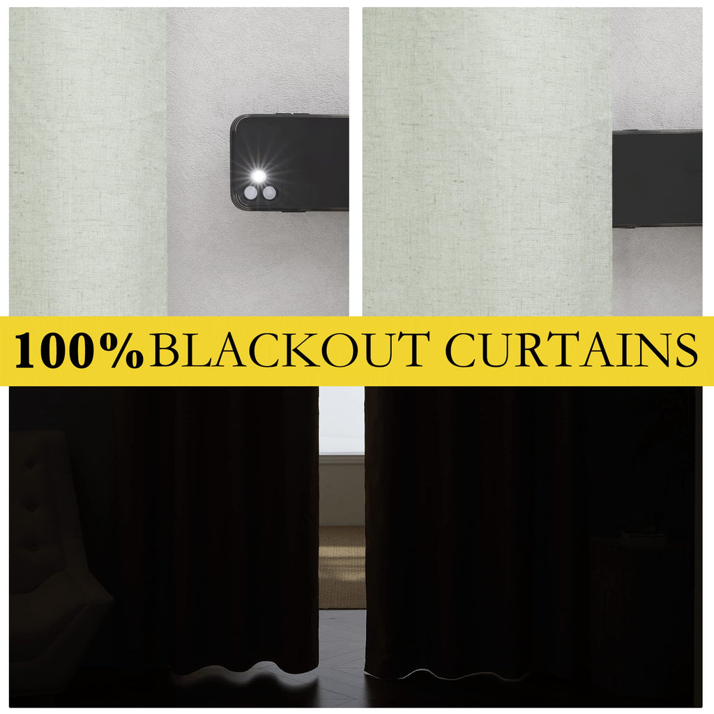 NICETOWN Sage Green High-End Thermal Flax Linen Curtains, 62" Wide Per Panel, Set of 2, Full Blackout Privacy Drapes 72" Long for Dining Room, Soundproof Window Treatment Panels for Hall Room