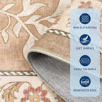 GarveeHome Pinkish Brown Botanical Grove 5ft Round Rug, Small Circle Vintage Cottagecore Soft Low-Pile Non-Slip Washable Rugs for Living Room Bedroom Nursery Kitchen Retro Carpet