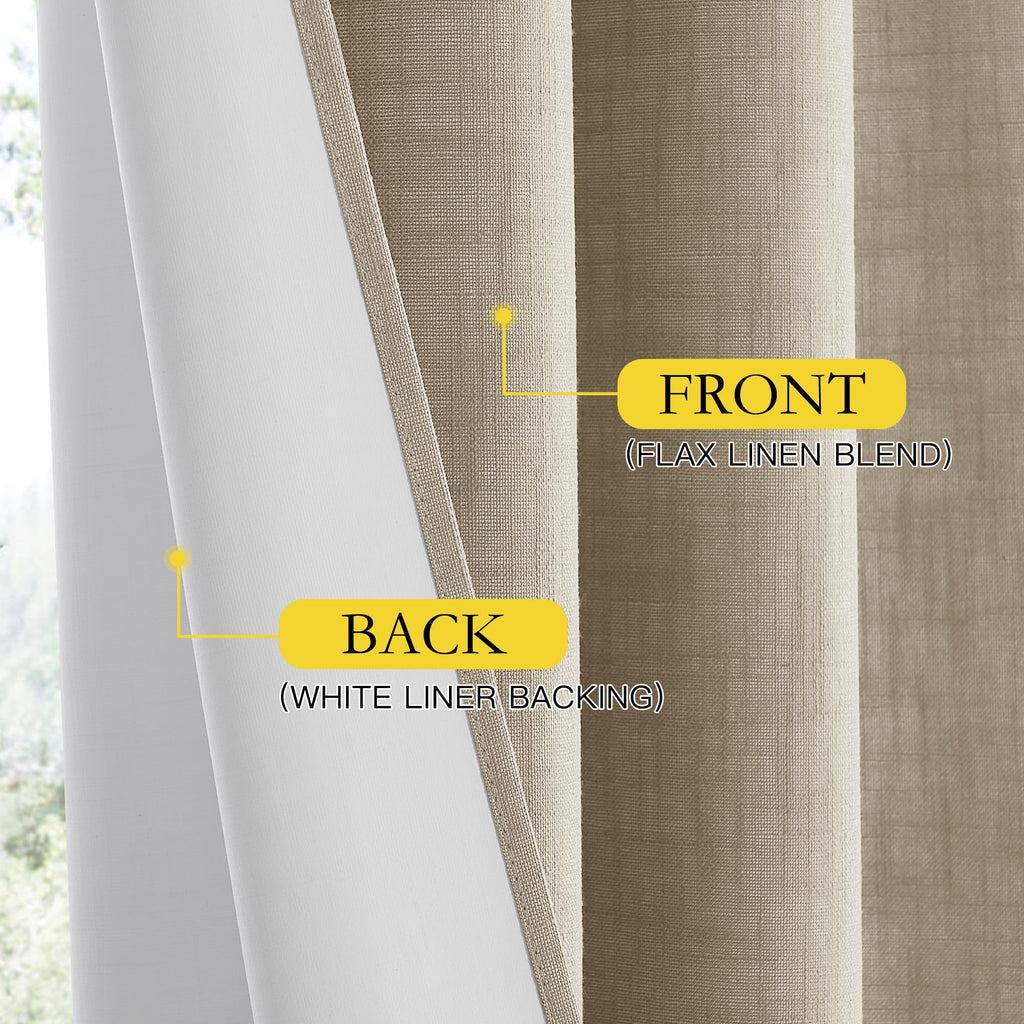 NICETOWN Taupe 100% Blackout Linen Curtains 108 inch Long Burg, Farmhouse Thick Completely Blackout Window Treatment Panels Thermal Insulated Drapes for Living Room (1 Pair, 52" Width Each Panel)