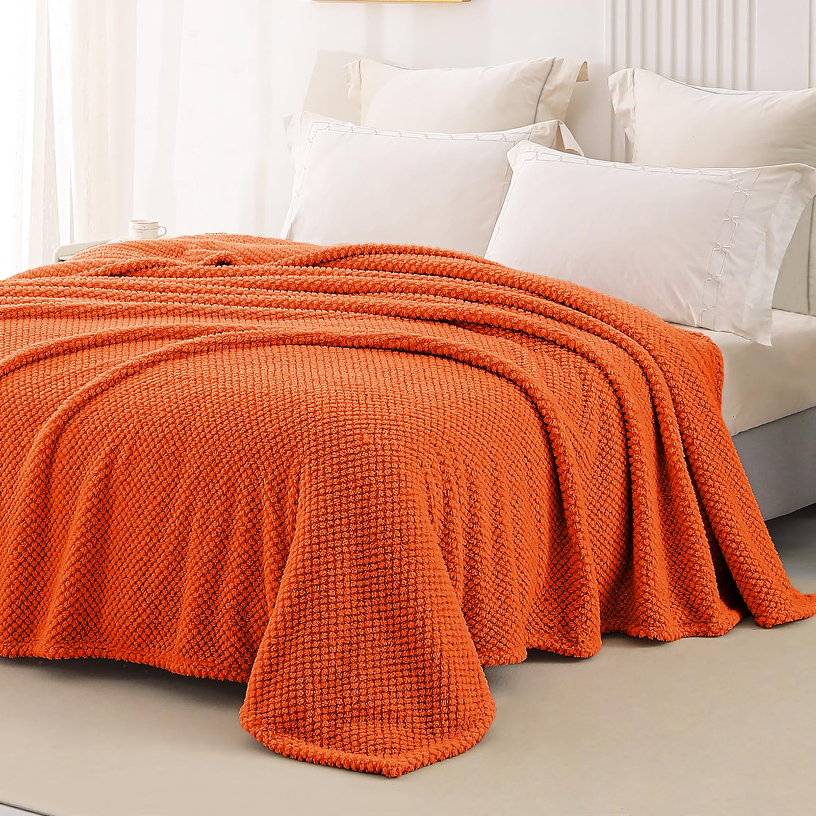 Whale Flotilla Soft Fleece Twin Size Bed Blanket, Burnt Orange