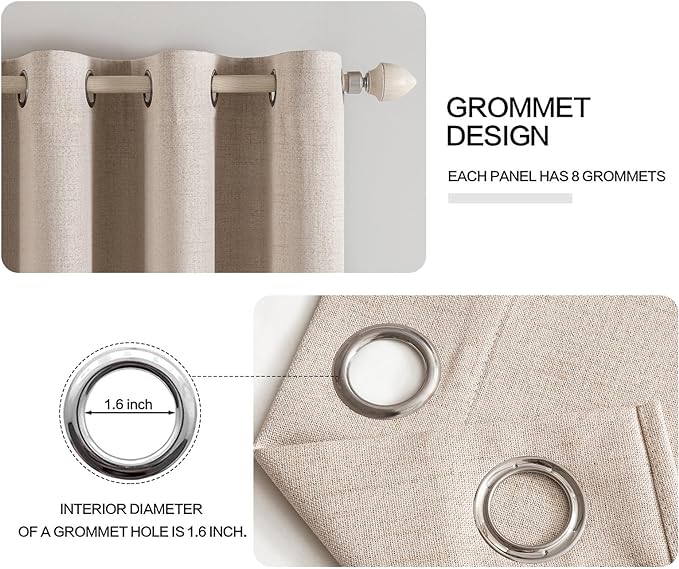 MIULEE Linen Textured Curtains for Bedroom Solid 100% Blackout Thermal Insulated Natural Beige Grommet Room Darkening Curtains & Drapes Luxury Decor for Living Room Nursery 52 x 48 Inch (2 Panels)