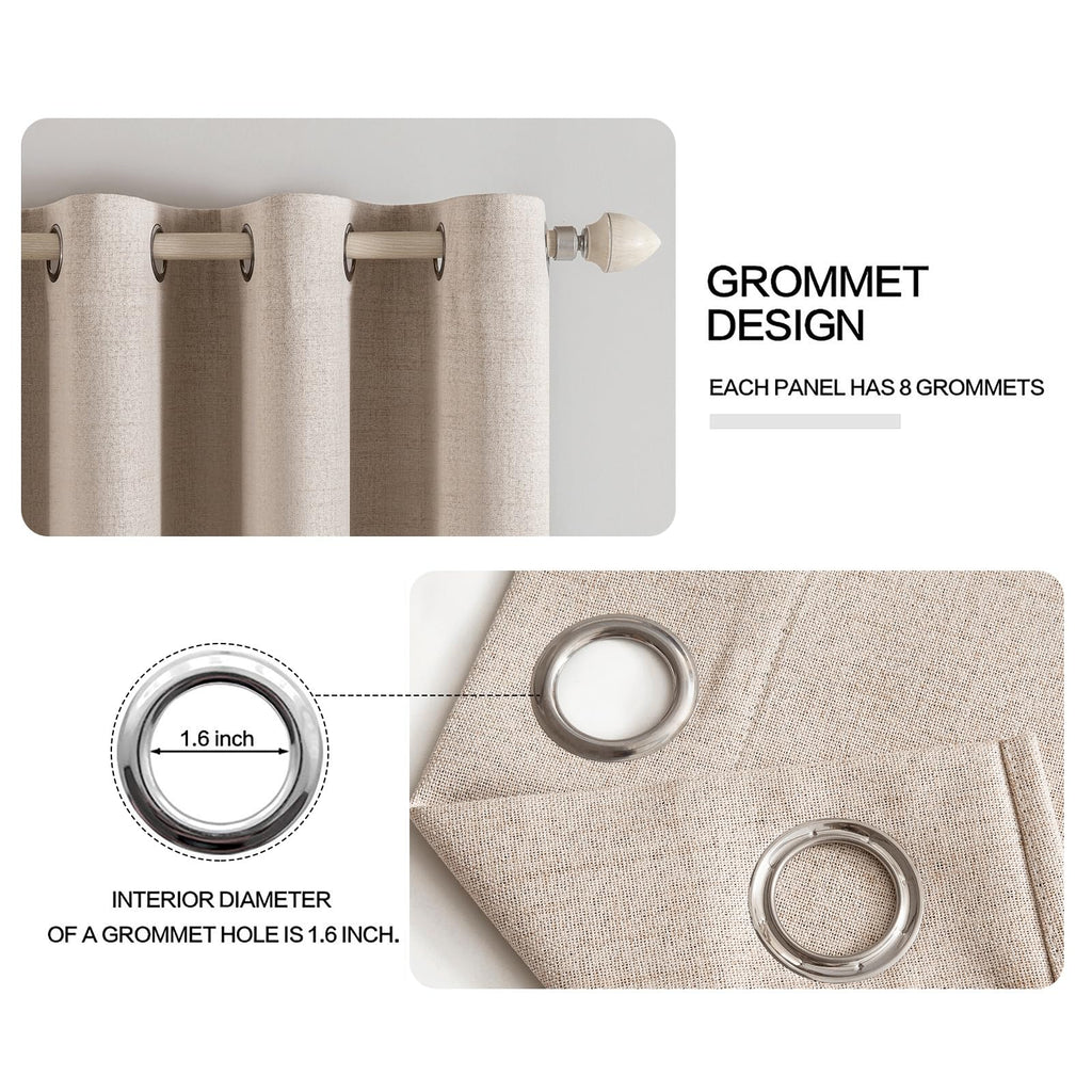 MIULEE 100% Blackout Linen Curtains for Bedroom 52x100 Inches Natural Beige