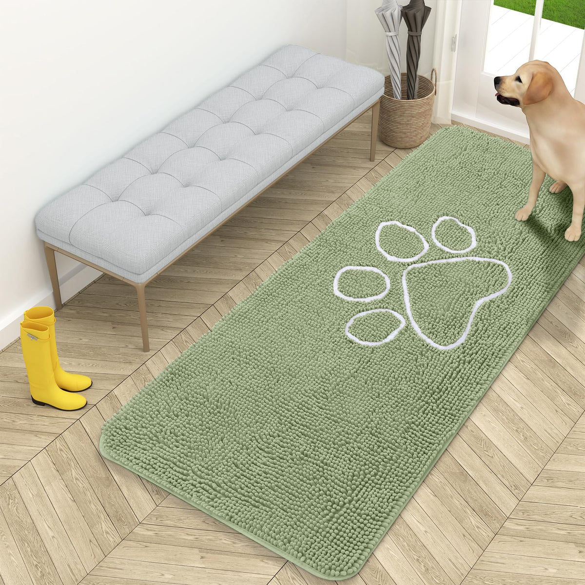 OLANLY Dog Door Mat for Muddy Paws 59x24, Super Absorbent Chenille Mud Mat