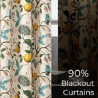 Topfinel Beige Vintage Floral Curtains 84 Inch Long Luxury Whimsical Euro Flower Lemon Hummingbird Patterned Waverly Mid Century Colorful Blackout Drapes for Living Room Bedroom