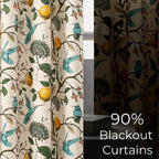 Topfinel Kitchen Curtains 45 Inch Length Beige Vintage Blackout Curtains for Cafe Kitchen Short Grommet Luxury Whimsical Floral Hummingbird Patterned 45 Inches Long for Living Room Bedroom