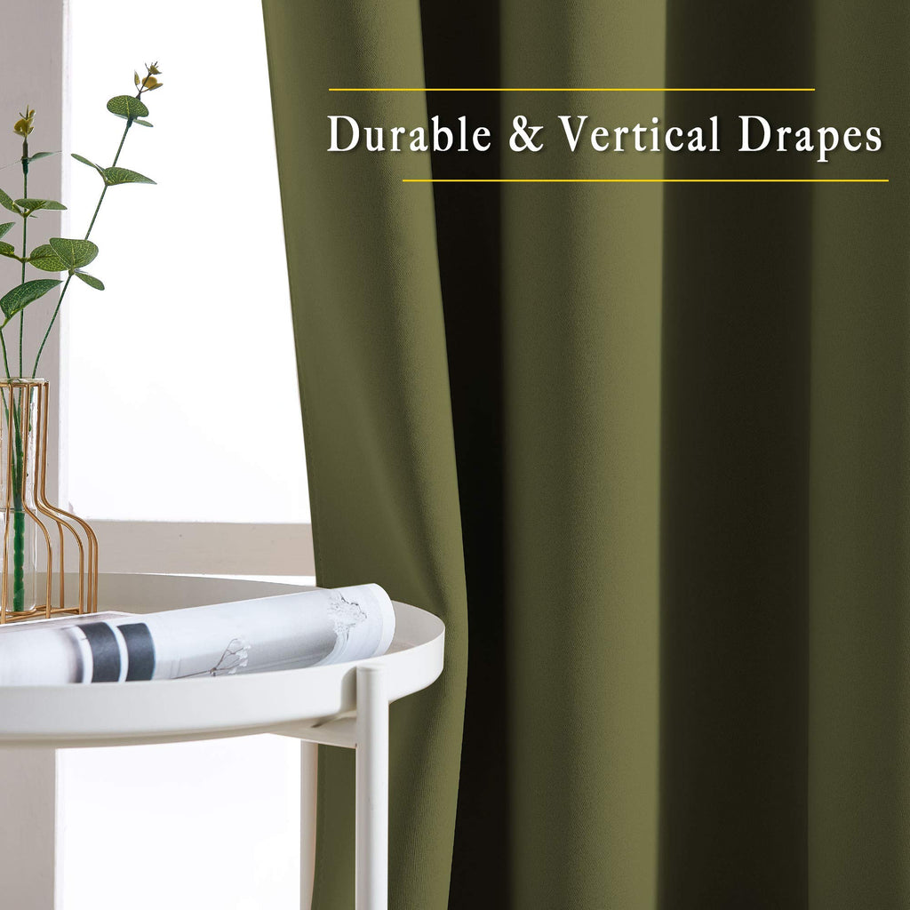 NICETOWN Blackout Curtains for Girls Room - Thermal Insulated Solid Grommet Room Darkening Curtains/Panels/Drape for Bedroom (Olive Green, 1 Pair, 52 by 72-Inch)