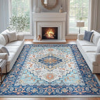 Lofus 8x10 Area Rugs for Living Room, Washable Area Rug, Rugs for Bedroom, Kitchen, Vintage Boho Carpet, Soft Non-Slip, Low Pile Large Area Rug for Office Dining Room, Floral Blue