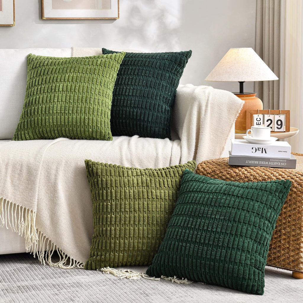 Fancy Homi 4 Packs Decorative Throw Pillow Covers for Living Room Couch Bed, Modern Farmhouse Boho Home Décor Accent Cushion Case, 20" x 20", Moss Green