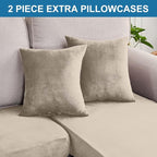 Taque Couch Cover 4-Piece Elastic Velvet Couch Cushion Covers & Chaise Slipcovers for L-Shaped Sofas - Sofa Seat Covers Washable, Soft Protector for Couches (3 Seater + Chaise, Taupe)