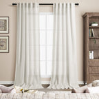 Nanspring Cream Linen Curtains 102 inches Long for Living Room Back Tab Privacy Semi Sheer Curtains Modern Farmhouse Floor to Ceiling Long Curtain 2 Panel Set 38x102 for Bedroom Dinning Room