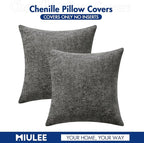 MIULEE Pack of 2 Couch Throw Pillow Covers 16x16 Inch Dark Gray Modern Boho Accent Decorative Pillow Covers Soft Chenille Farmhouse Cushion Covers for Home Decor Bed Sofa Living Room