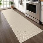 KOZYFLY Runners for Hallways 2x6 ft Washable Kitchen Runner Non Slip Rubber Backed Hall Runners Cotton Entryway Runner Rugs Floor Carpet for Indoor Backdoor Bedroom Kitchen, Ivory/Khaki