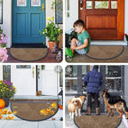 Smiry Half Circle Front Door Mat Outside Entrance, Heavy Duty Sturdy Natural Rubber Doormat, Trap Dirt and Moisture, Low Profile Mats for Indoor Outdoor Entry, Irregular Triangle (47x32, Brown)