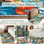 Floral Outdoor Rug - 28" x 43" Front Door Mat Indoor Outside Entrance Non-Slip Washable Outdoor Mat Colorful Spring Flower Rug for Entryway Kitchen Bedroom Layered Doormat for Front Porch