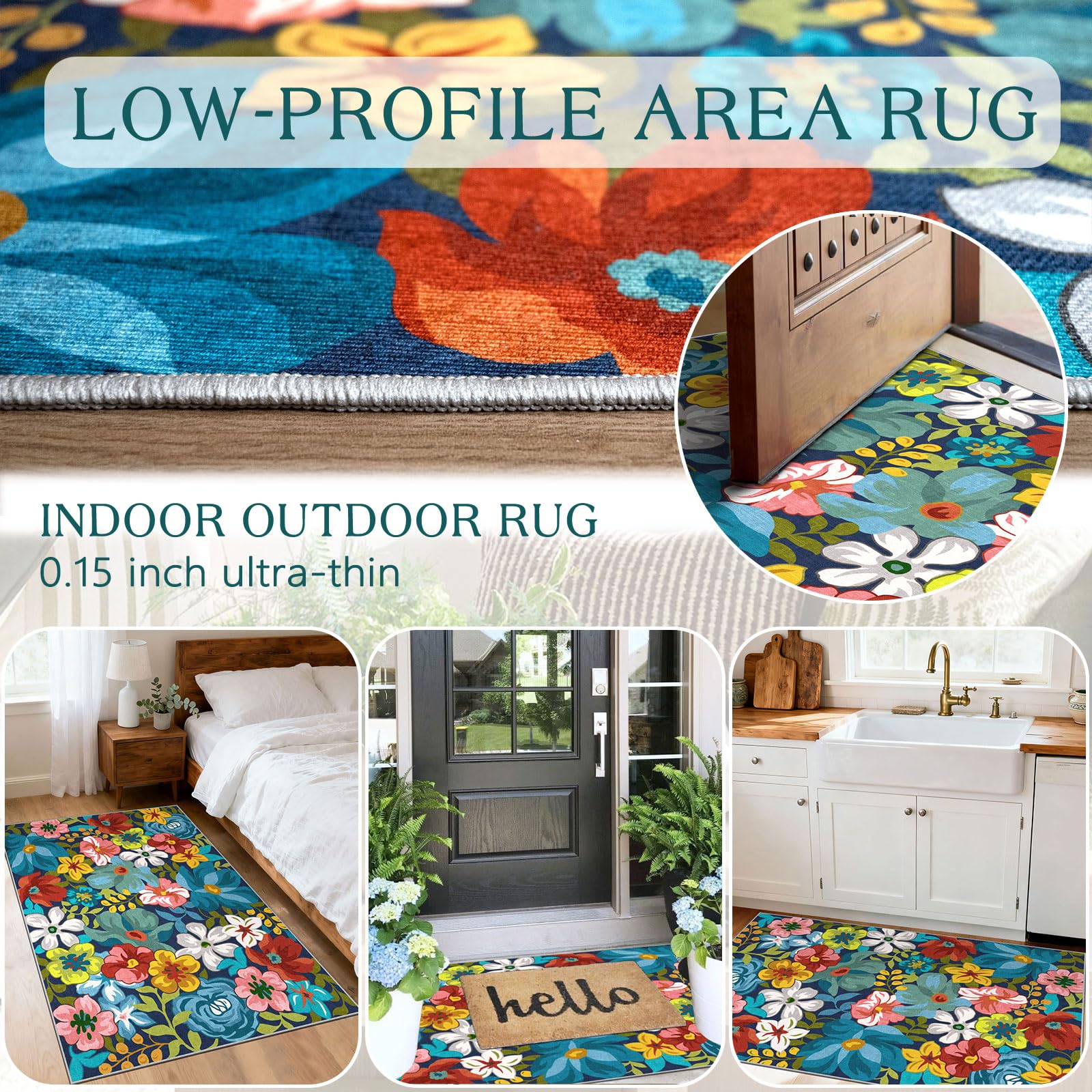 Othilic Floral Outdoor Rug - 28"x43" Front Door Mat Indoor Outside Entrance