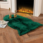 duduta Emerald Green Faux Sheepskin Throw Rug 2x3 ft, Fluffy Shag Small Bedside Dorm Rug Fur Seat Chair Covers Washable