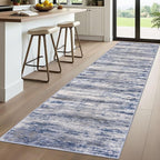 KOZYFLY 3x10 Ft Rug Modern Ombre Runner Rug for Hallway, Washable Kitchen Rugs Non-Slip Soft Striped Entryway Rug, Print Grey-Blue Abstract Carpet for Laundry Nursery