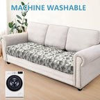 Leather Look Couch Cushion Covers Sofa Seat Slipcovers Sets Couches Furniture Protector for Sectional Armchair Loveseat Pets Kids Stretch Spandex Fabric (3 Cushion Sofa, Beige Leaf)