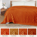 Exclusivo Mezcla Twin Size Flannel Fleece Blanket, Super Soft Striped Jacquard Bed Blanket, Lightweight Fuzzy Cozy for All Seasons, 60x80 Inches, Burnt Orange