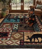 YIHOUSE Rustic Cabin Area Rug 8x10,Machine Washable Lodge Bear Rug,Non-Slip Low Pile Print Pattern Southwestern Rug for Living Room Bedroom