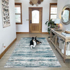 KOZYFLY Washable Area Rug 5x7 Modern Ombre Living Room Thin Rug Non-Slip Soft Striped Rug for Bedroom, Print Blue Abstract Carpet for Laundry Kid Room