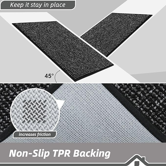 BEQHAUSE Kitchen Rugs and Mats 2PCS, Non-Slip Kitchen Mats for Floor, Absorbent and Stain Resistant Kitchen Runner, Machine Washable Rugs for Kitchen, Laundry & Sink, 24"x36"+24"x60", Black