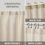 Boho Light Filtering Curtains 2 Panels 84 Inch for Living Room Bedroom, Beige Linen Texture Farmhouse Curtains with Tassels and Cotton Embroidery Vintage Rustic Western Rod Pocket