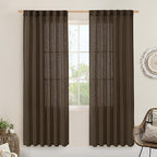LAMIT Dark Brown Sheer Linen Curtains, 80 inch Light Filtering Semi Sheer Panels Back Tab and Rod Pocket Farmhouse Rust Drapes for Bedroom/Living Room, 2 Panels, 52 x 80 Inch