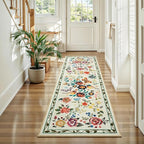 Rugflix 2x6 Runner Rug for Hallway, Washable Kitchen Runner Non Slip, Soft Low Pile Entryway Carpet, Vintage Floral Stain Resistant Long Laundry Room Rugs for Bedroom, Stairs, Beige Yellow