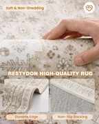 Restydon Area Rugs 5x7 Washable Rugs for Living Room, Cream/Beige