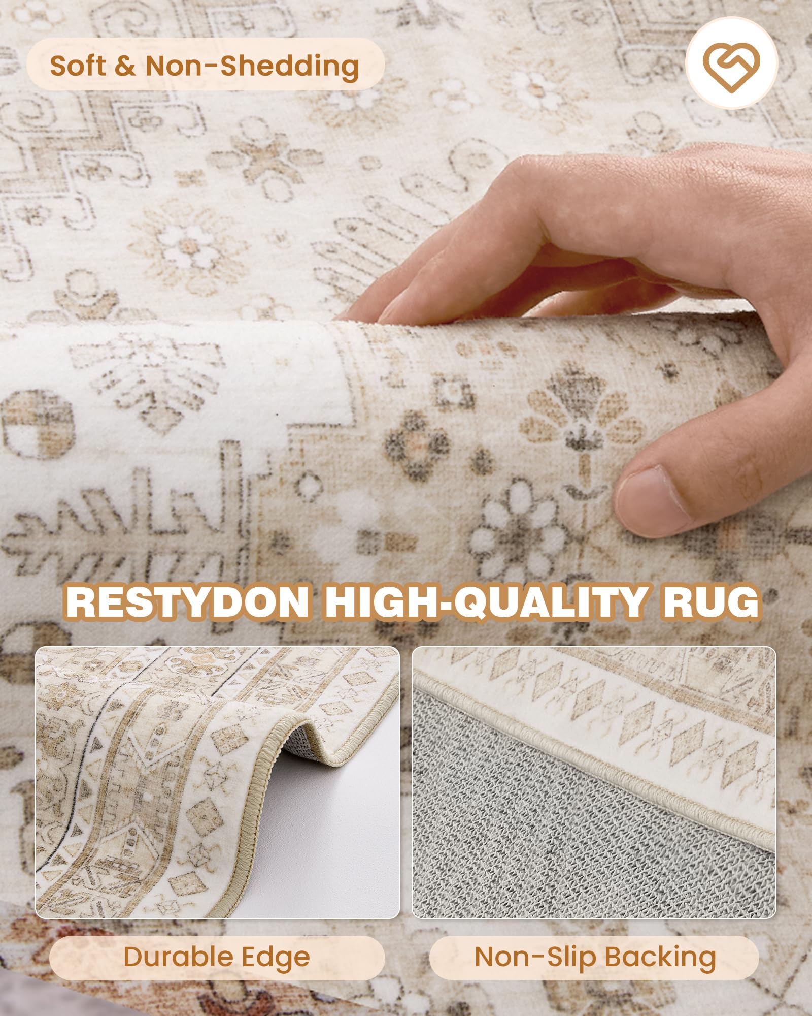 Restydon Area Rugs 5x7 Washable Rugs for Living Room, Cream/Beige