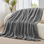 BEDELITE Fleece Throw Blanket for Couch - 300GSM Soft & Warm Fluffy Grey Blanket, Decorative and Giftable Striped Blankets for Women, Men, 50"x70"