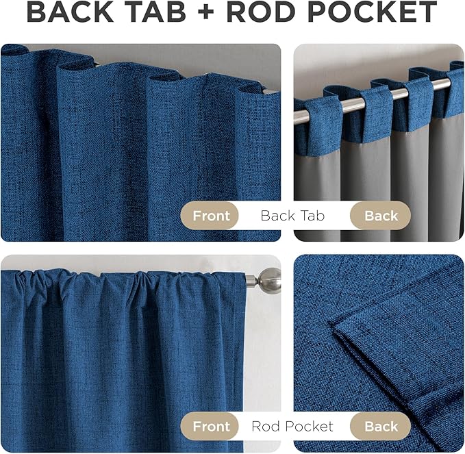 Joydeco Blackout Curtains for Bedroom - 100% Light Blocking 2 Panels Navy Blue Drapes 42" W x 90" L, Thermal Insulated Room Darkening Curtains, Linen Textured for Living Room, Rod Pocket & Back Tabs