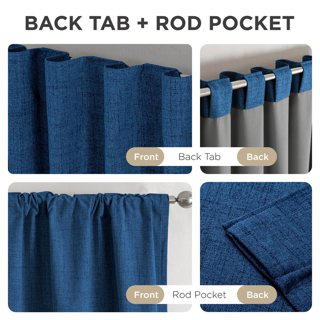 Joydeco Blackout Curtains for Bedroom - 100% Light Blocking 2 Panels Navy Blue Drapes 37" W x 90" L, Thermal Insulated Room Darkening Curtains, Linen Textured for Living Room, Rod Pocket & Back Tabs