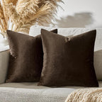 GIGIZAZA Brown Velvet Pillow Covers 20x20,Square Solid Throw Pillow Covers Decorative Modern Pillows Big Vintage Cases for Couch Pack of 2