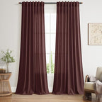 Nanspring Reddish Brown Linen Blend Light Filtering Back Tab Curtains 96 Inches Long, Semi Sheer Privacy Drapes for Living Room & Bedroom, 52x96 inch, 2 Panels