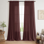 Nanspring Reddish Brown Linen Blend Light Filtering Back Tab Curtains 108 Inches Long, Semi Sheer Privacy Drapes for Living Room & Bedroom, 52x108 inch, 2 Panels
