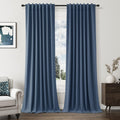 Denim Blue 100% Blackout Linen Curtains 120 Inch Length 2 Panels Set for Living Room Bedroom Back Tab Thermal Insulated Black Out Drapes Room Darkening Farmhouse Style for Bedroom Window Curtains