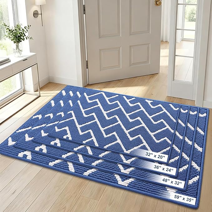 OLANLY Front Door Mat, Non-Slip Rubber Backing, Dirt Resistant and Absorbent, Washable, Easy to Clean Low-Profile Indoor Doormat for Back Door, Entryway, Inside Entrance, 40x32, Navy