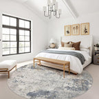 10ft Round Area Rug Living Room Rugs - 10x10 Washable Large Neutral Modern Abstract Soft Thin Rug Indoor Floor No Slip Rug Carpet for Bedroom Under Dining Table Home Office Decor - Blue Grey