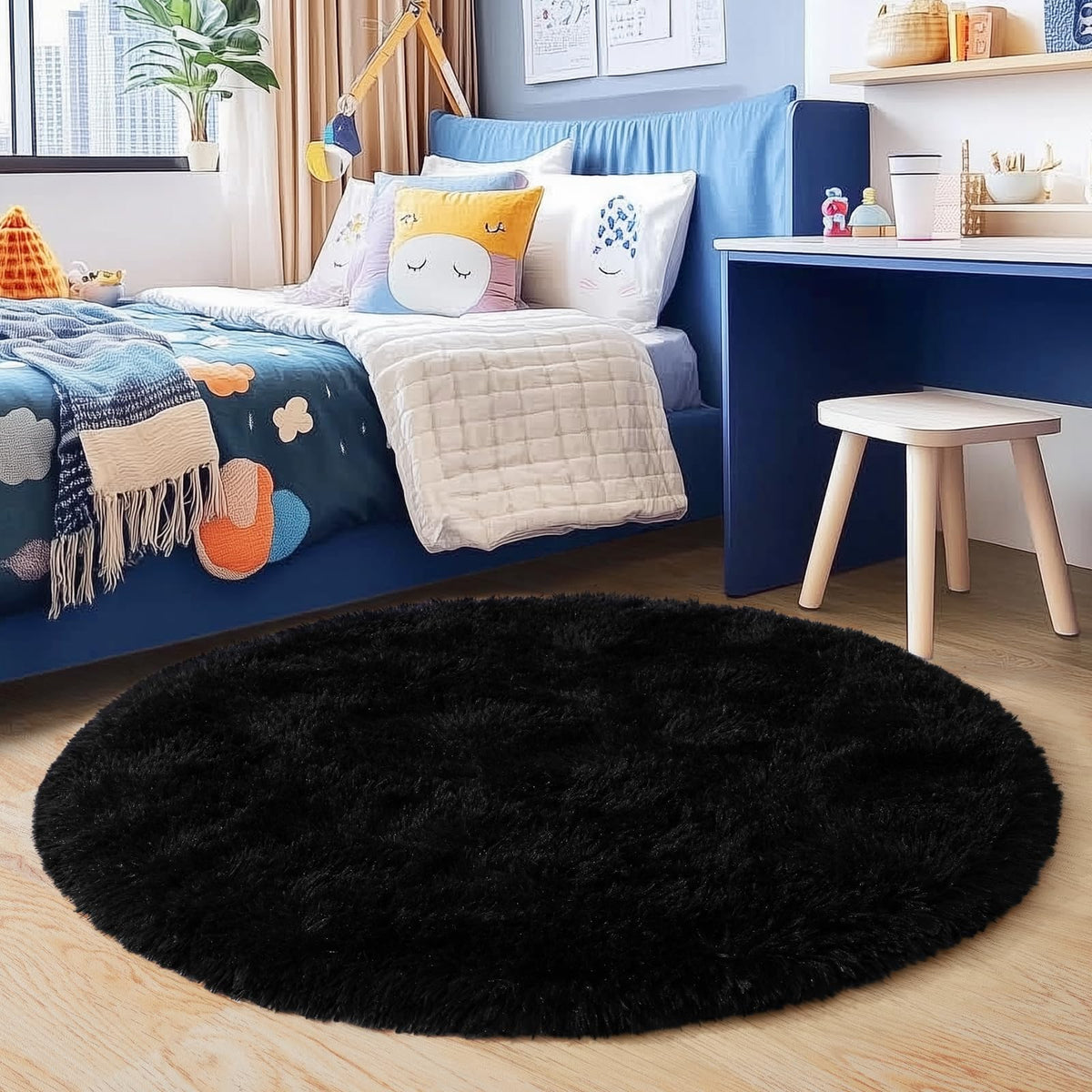 Quntue 4'x4' Grey Round Rug for Bedroom, Ultra Soft Fluffy Circle Rug for Kids Girls Boys Room, Cute Shag Rugs for Living Room Playroom Teen Room Home Decor Rug