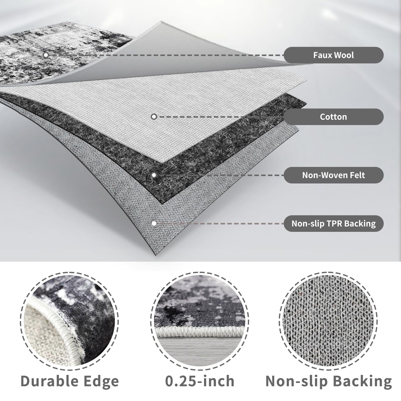 WIEVEDENS 2x3 Small Washable Area Rug: Non-Slip Indoor Door Mat for Entrance Doorway Kitchen Bedroom Living Room - Abstract Farmhouse Throw Rug for Modern Home Decor Black Grey