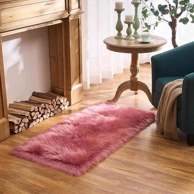 EasyJoy Ultra Soft Fluffy Shaggy Area Rug, 2 x 4 ft Rectangle, Blush Pink