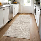 3x8 Washable Runner Rug: Vintage Medallion Kitchen Soft Rugs NaturalBeige