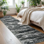 KOZYFLY Modern Abstract Hallway Runner Rug, 2x8 Kitchen Rugs Non-Slip Washable Soft Striped Runner Rugs, Print Black Grey Carpet Runner for Entryway Bathroom Laundry Room Foyer