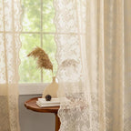 YJ YANJUN Vintage Lace Curtains 63 Inch Length Antique Chic Floral Beige Sheer Curtain Panels with Scalloped Edges for Bedroom Dining Room Rod Pocket French Country Crochet Drapes W52 X L63 2 Panels