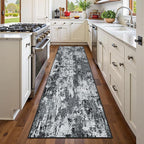 Washable Area Rugs 2'x6' Non-Slip Modern Abstract Soft for Living Room Entryway Bedroom Nursery, Print Pattern, Black Navy Blue Gray